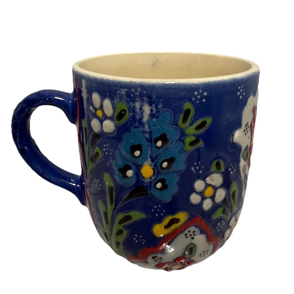 Aydin Embossed Hand-painted Flowers Coffee Mug Made In Turkey. NEW WITH TAG